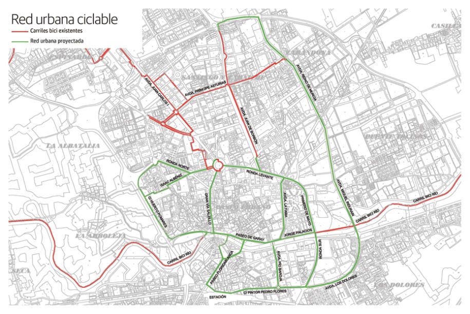 El PSOE exige al PP que cumpla la promesa de dotar a Murcia con veinte nuevos kilómetros de carril bici
